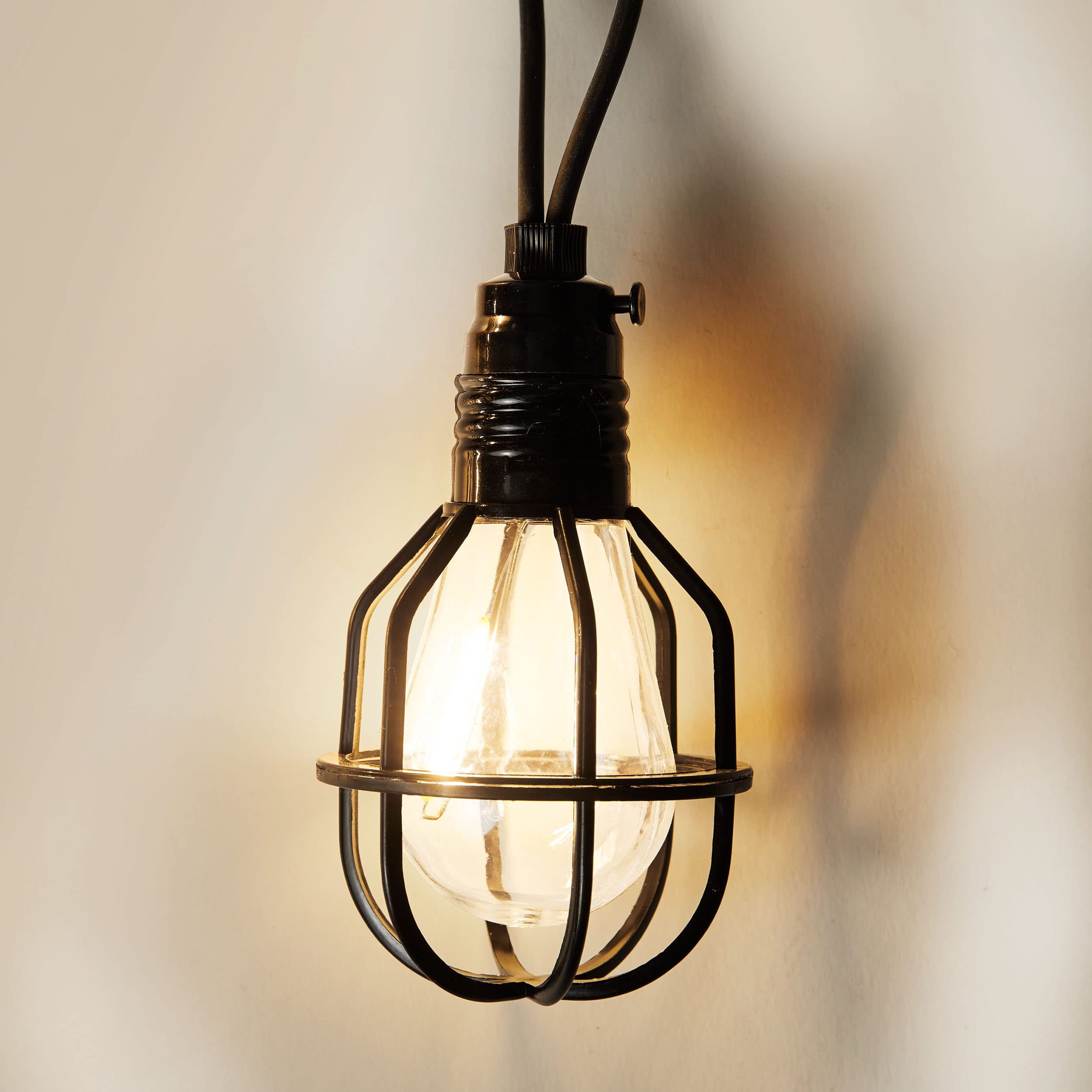 AMARE Catena luminosa industriale per interni ed esterni, 10 lampadari con alloggiamento della lampada nera, cavo da 3 m, IP44 e timer