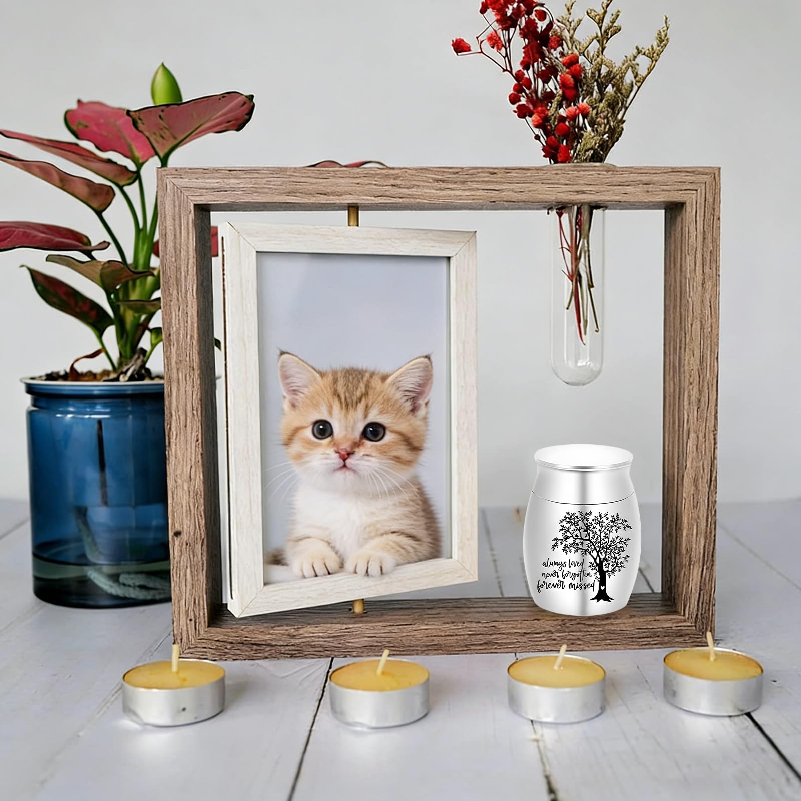 Mini Urna Ricordo Albero Della Vita 4 x 3 cm, Urna Piccola Commemorativa in Acciaio Inossidabile per Animali, Urna Piccola in Lega di Alluminio per Cani e Gatti, Urna del Ricordo Incisa