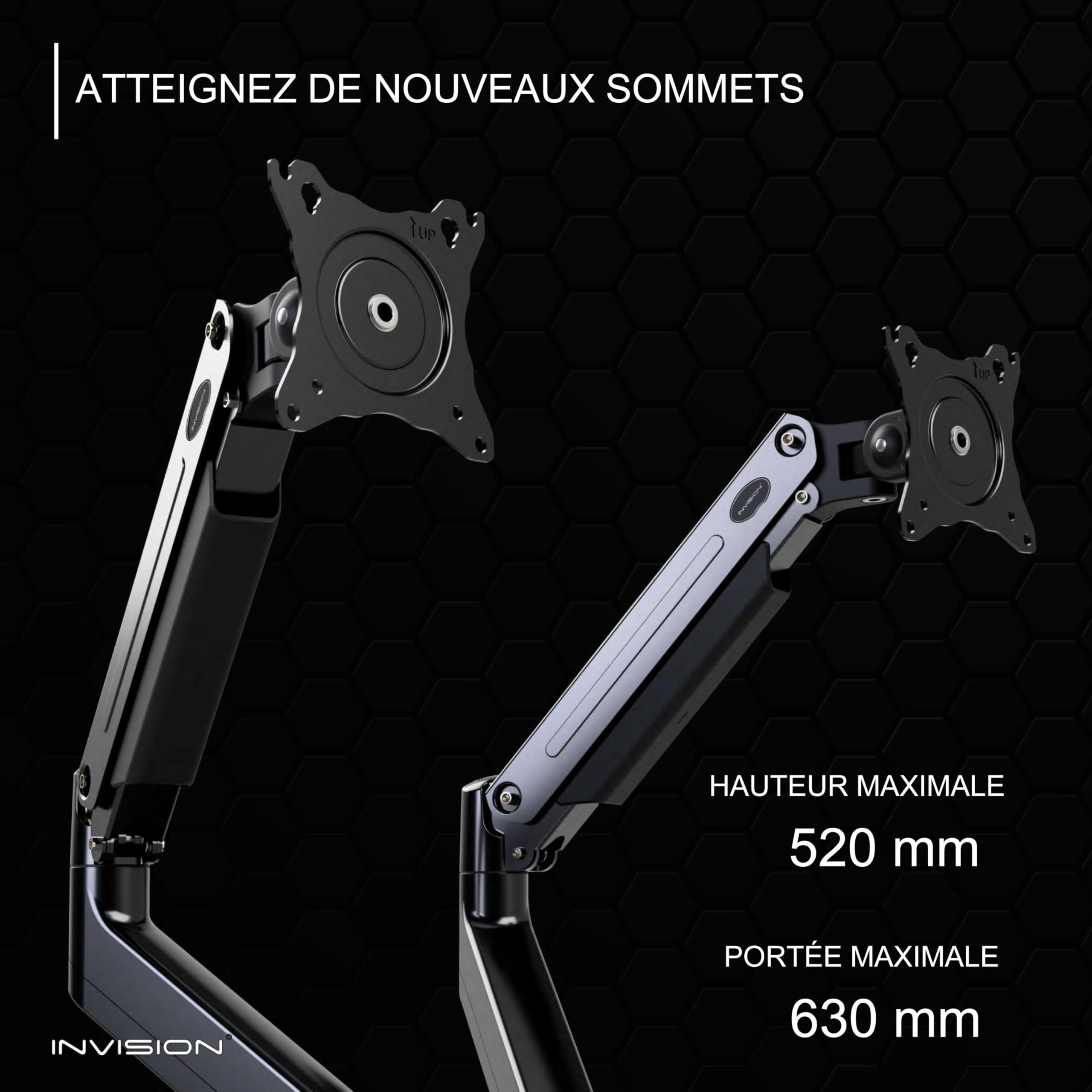 Invision Support Écran PC Bras Double 24-35 Pouces VESA 75/100mm Réglable en Hauteur MX900