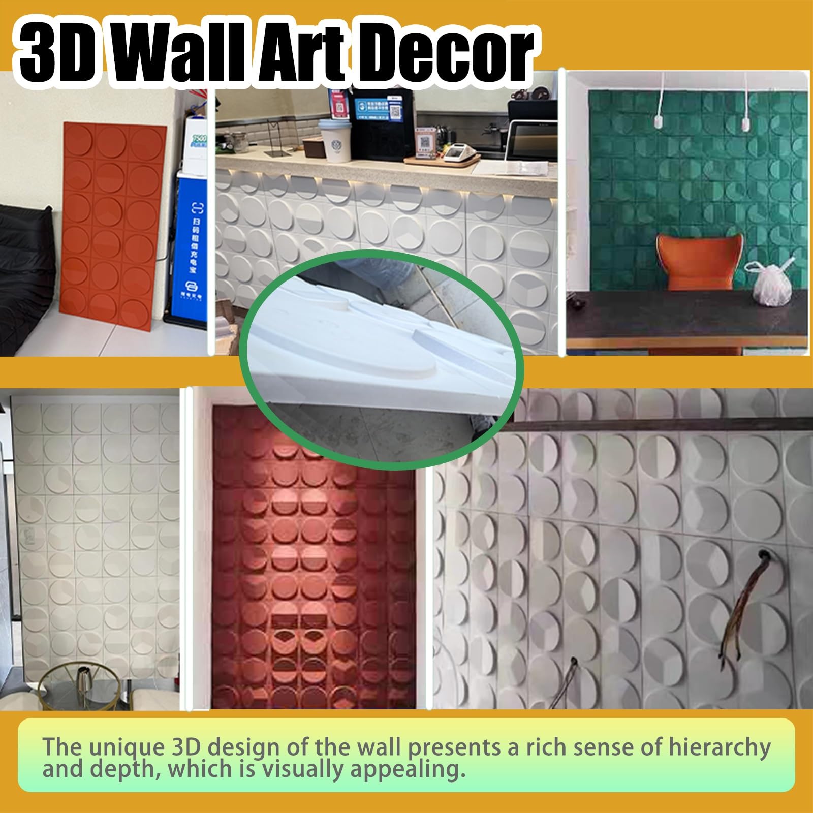 pannelli murali pannelli decorativi Pannelli da parete rettangolari in PU 3D, 2 pezzi, pannelli da parete commerciali impermeabili, pannelli di rivestimento per pareti per casa, hall, hotel, uffici, 4