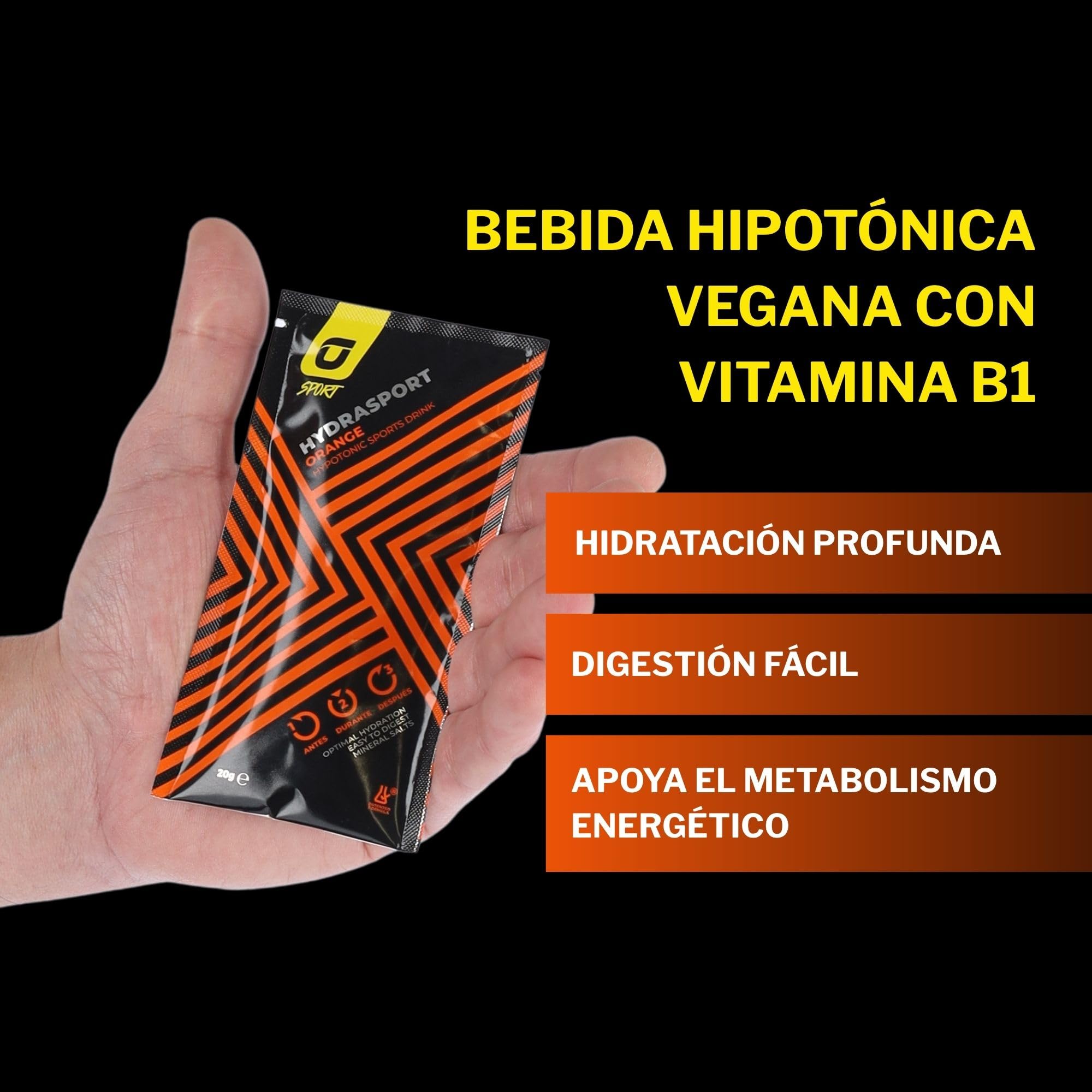 Bebida Hipotónica en Polvo con Electrolitos + Vitamina B1 + Sales Minerales para Deportistas - Hidratación Muscular - Sabor Naranja Sin Gluten Ni Lactosa - Pack 20 Sobre Apto Veganos | RECUPERATION