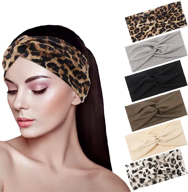 Fendi Headband 6-Pack: Wide Soft Boho Print Leopard Hair Bands for Women