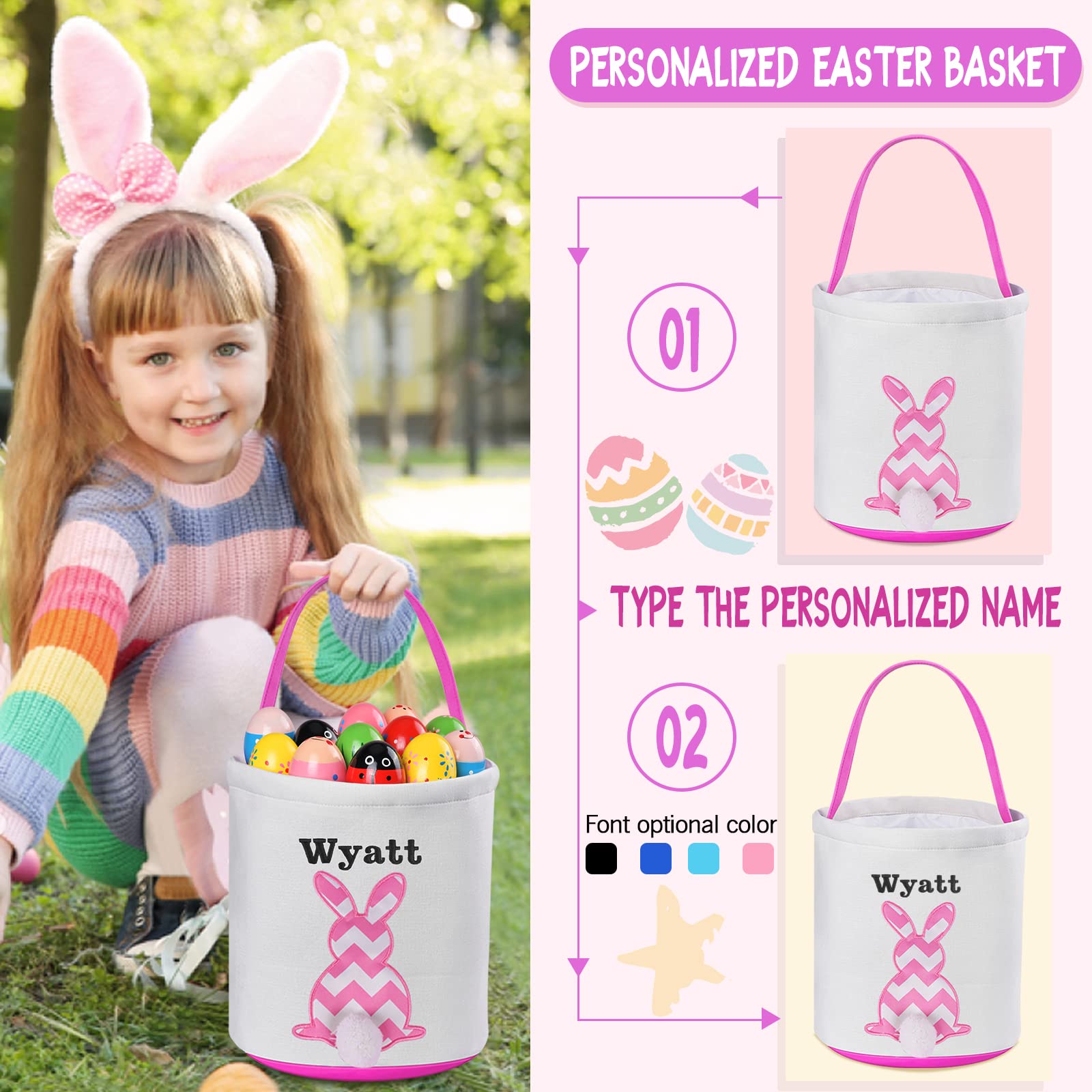 Personalized Easter Baskets, Jocidea Customized Easter Baskets for Kids Personalized Easter Gifts Easter Basket Toy - Easter Basket Stuffers for Toddler & Kids, Easter Eggs Hunt Toys - Blue