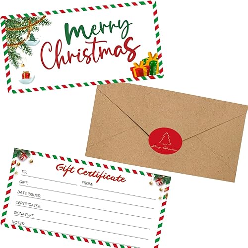 30 Pack Gift Certificates for Business with 30 Kraft Envelopes