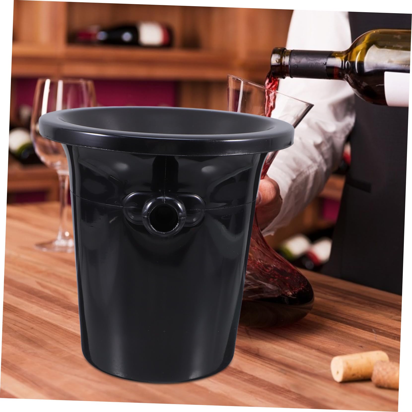 Escupidera Negra de Plástico Doble Asa y Diseño Occidental para Cata de Vinos, Cubos de Hielo Redondos y Resistentes para Bodegas y Tiendas Especializadas