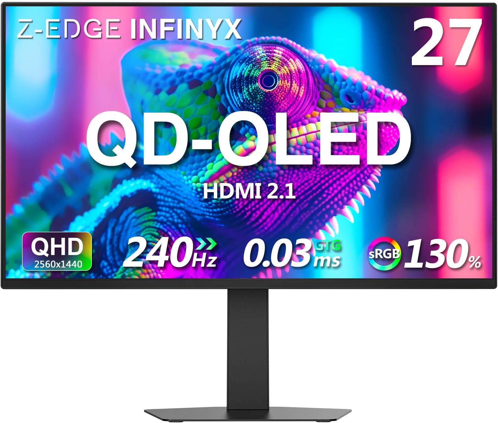 Z-Edge INFINYX QD-OLED 27 Inch Gaming Monitor 240Hz QHD 0.03ms GtG HDMI 2.1: image 1 of 8