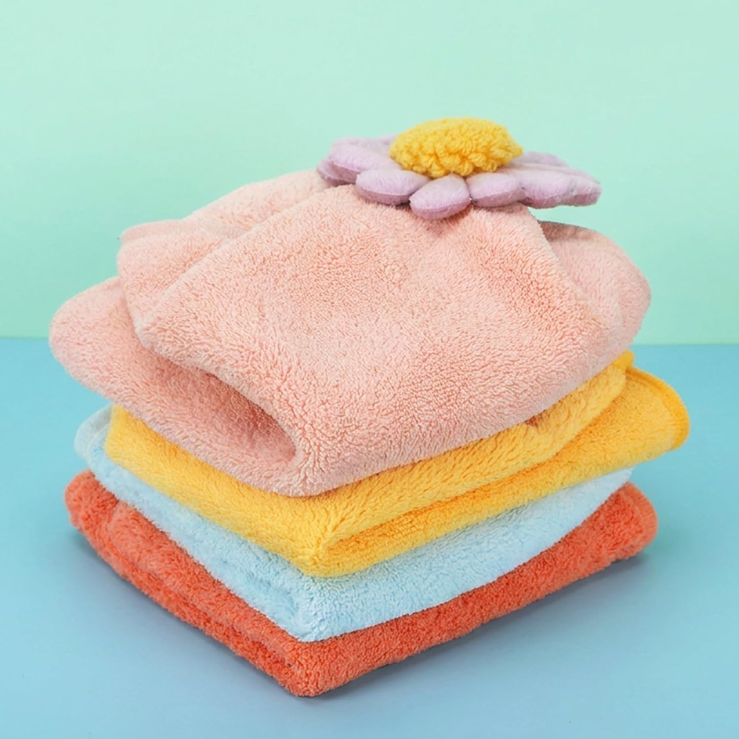 4PCS Hand Towels with Hanging Loop, Super Soft Microfiber Coral Velvet Hanging Hands Dry Towels Hangin Hand Towel Quick Dry Cleaning Cloths for Kitchen Bathroom Super Absorbent