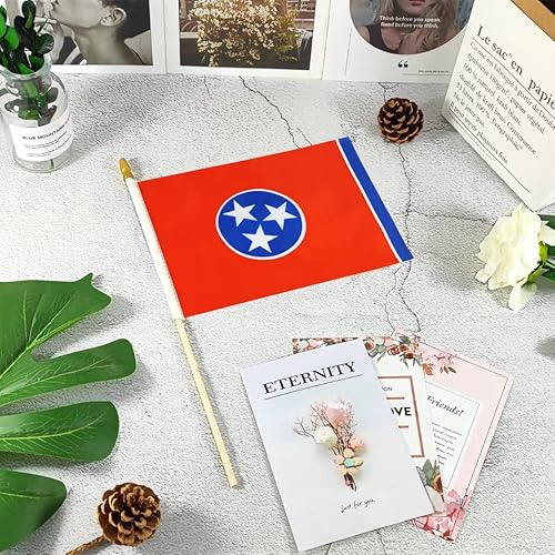 Miniatura 4 de Newperlite Banderas pequeñas de mano de Tennessee Stick Flag - Poste de madera maciza y parte superior de lanza, paquete de 12, 5 x 8 pulgadas
