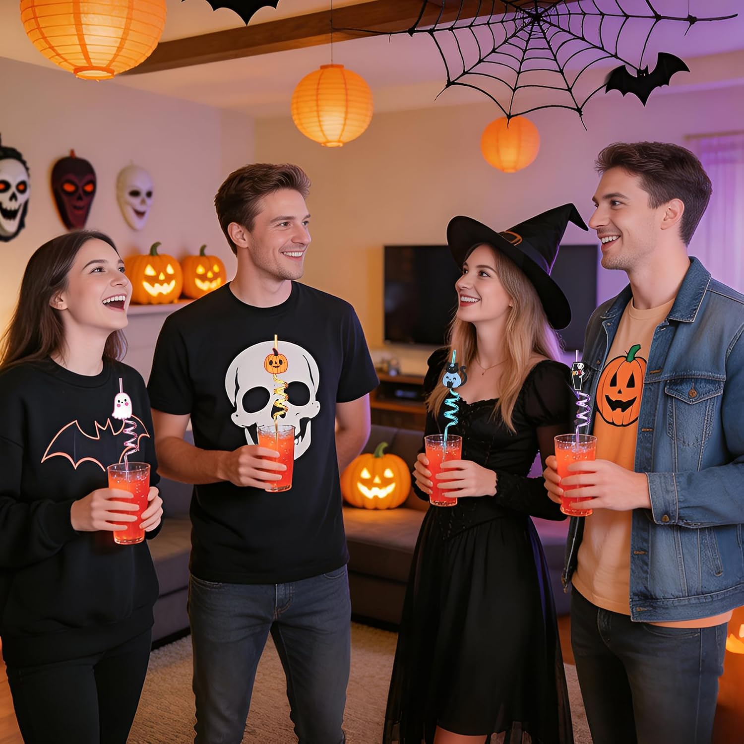 LEDUO 24 Reusable Crazy Straws for Kids Adults, Halloween Party Decorations