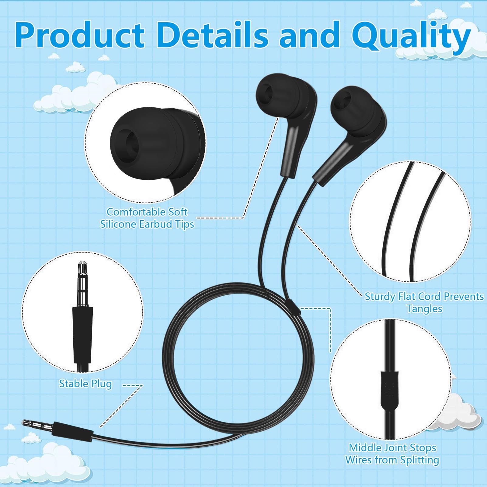 100 cuffie con cavo, jack da 3,5 mm, con filo, per scuola, per cellulari | laptop, bambini, compatibili con smartphone e MP3