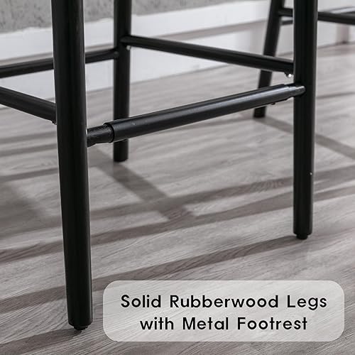 Miniatura 6 de LukeAlon Juego de 2 taburetes modernos de lino para mostrador, de 26 pulgadas de altura de asiento, con patas de madera, caña de ratán natural,