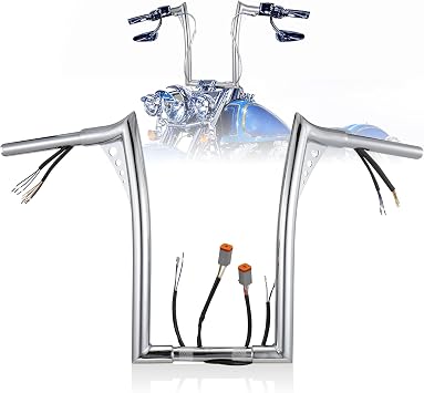 14" Rise Pre-wired Ape Hangers Handlebars for Harley, Chrome