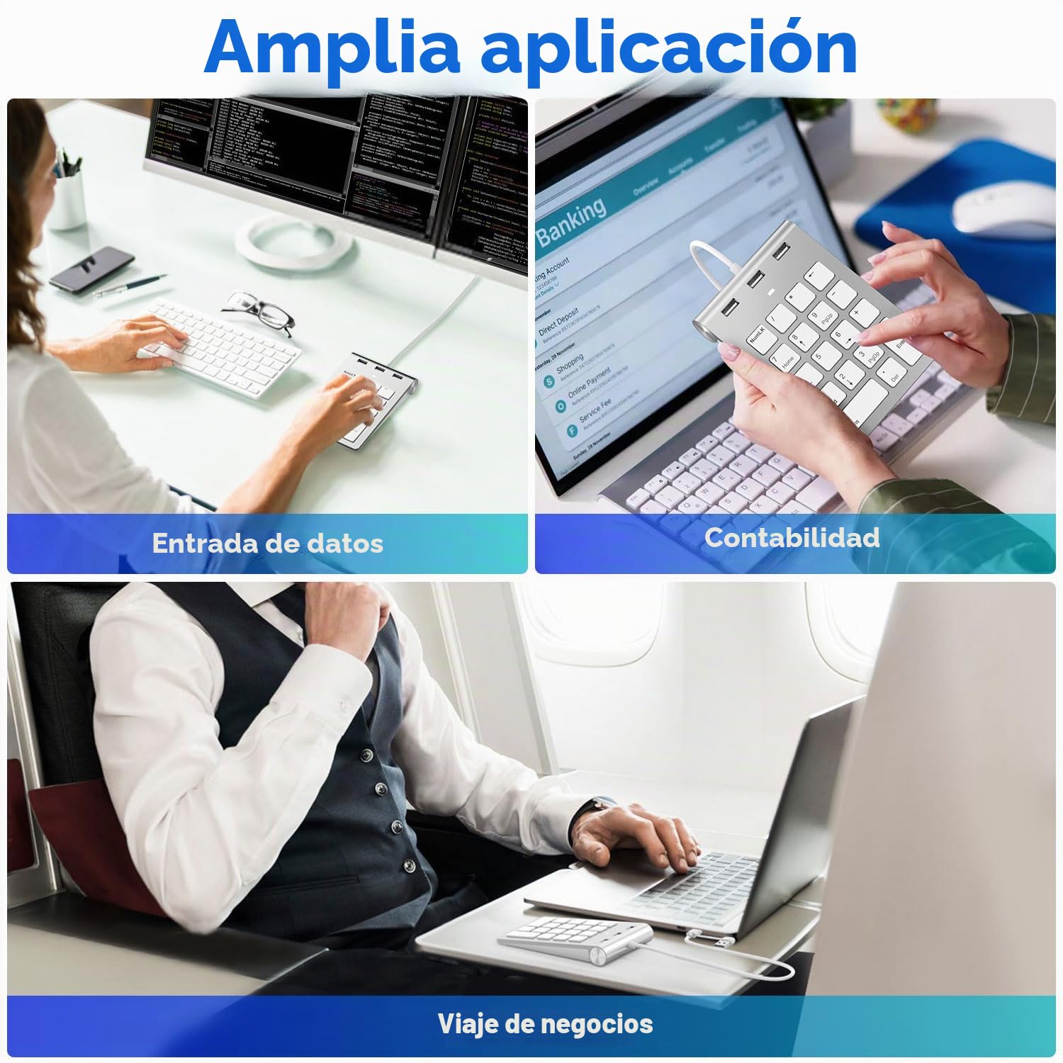 Teclado Numérico Cableado USB-C&USB-A Teclado Numérico 18 Teclas con 3 Puertos USB 2.0, Teclado Numerico para Laptop/Escritorio/Surface/iPad, TecladoNumérico USB para Windows/macOS/Chrome OS