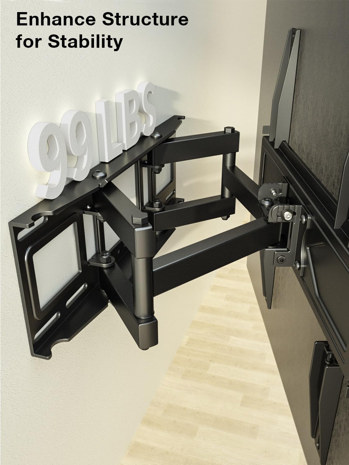 USX MOUNT Full Motion TV Wall Mount for Most 32-70 inch TVs up to 99 Lbs, Wall Mount TV Bracket with Articulating Swivel Tilting, TV Mount Fit 12" 16" Wood Studs, Max VESA 400x400mm, XMM903 - 4