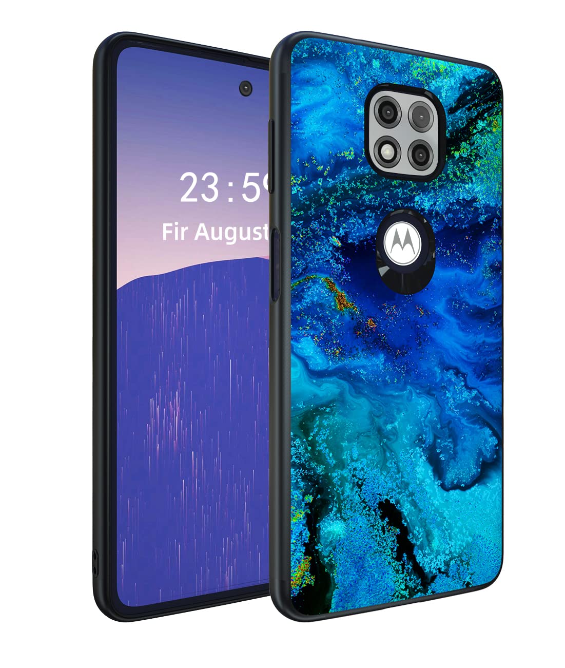 YOVIAKK for Moto G Power 2021 Case, Slim Fit Marble Watercolor Glow in The Dark Hybrid Hard PC Soft TPU Bumper Shockproof Drop Protective Girls Women