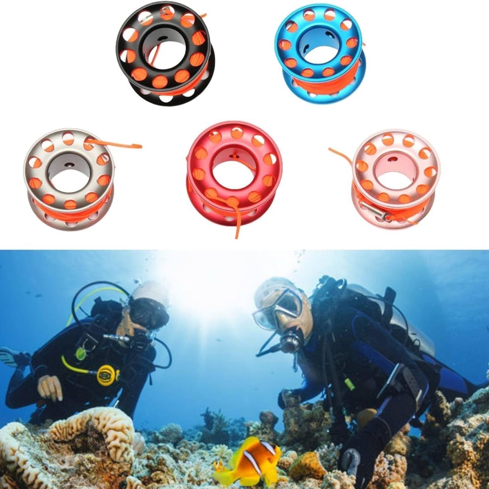 Dévidoir de Parachute de Palier Mousqueton à Double Extrémité Inclus Dévidoir Doigt Plongée Conception Anti-Enchevêtrement, Noir, 30M