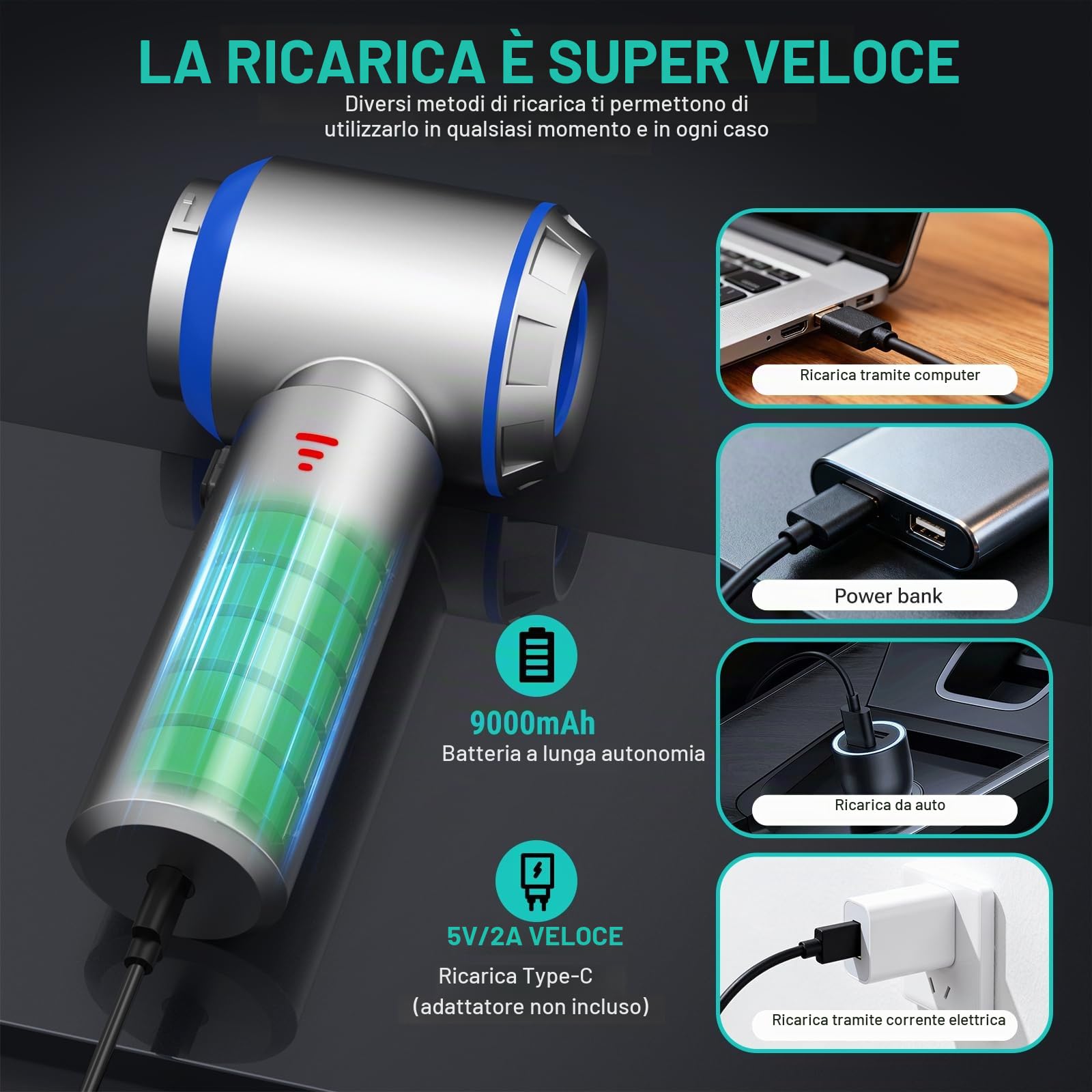 Yomile Aspirabriciole Senza Fili, 27000PA 4 in 1 Aspirapolvere per Auto Portatile,Aspiratore e Soffiatore con Motore Brushless Mini Aspirabriciole Senza Fili Potente per Auto Casa (Silver)