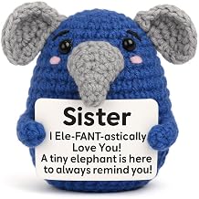 Mini Funny Crochet Elephant Gifts for Sister,Cute Handmade Inspirational Gfits for Birthday, Graduation,Funny and Sweet Desk Decor from Sibling or Friend