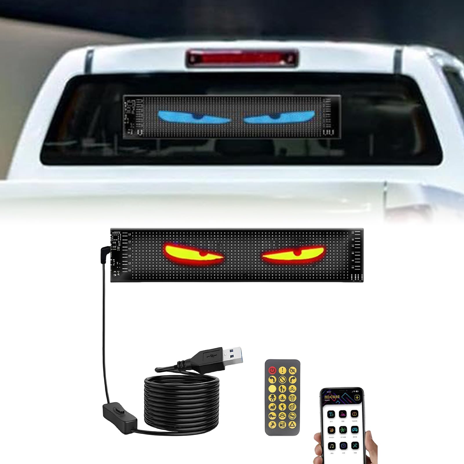 LED-Augen für LKW-Windschutzscheibe – programmierbare flexible Autoaugen | Kfz-Außendekoration für Frontscheibe, Fahrzeuge, Wohnmobile, SUVs, Geburtstag, Bar, Party, Urlaub, Zuhause, Geschäft, Display