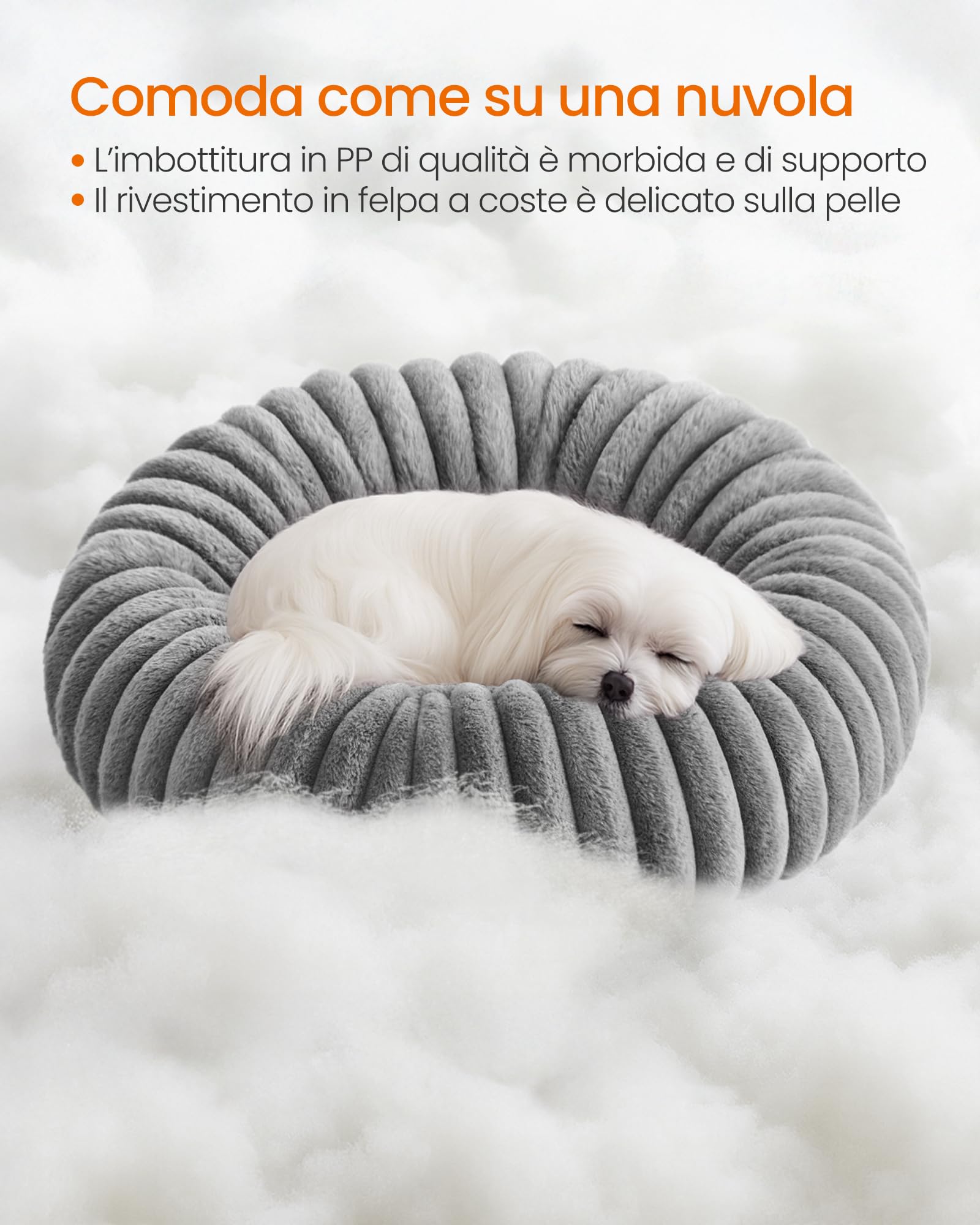 Feandrea Cuccia per Cani e Gatti di Taglia Media, Diametro di 60 cm, Lettino per Animali Domestici, Cuscino Lavabile, Tappeto Soffice, Imbottitura Morbida, Grigio Tortora PGW302GD01