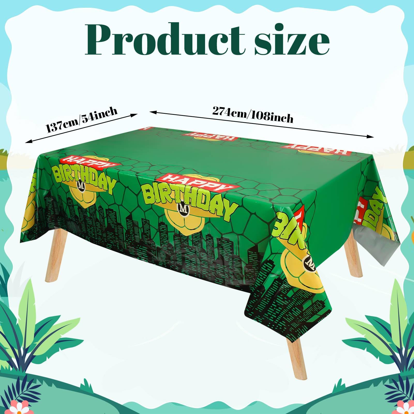 Hokoad Turtle Party Tablecloth, 54x108in Cartoon Turtle Theme Table Cover Disposable Waterproof Dessert Table Cover Video Game Cartoon Theme Party Supplies Birthday Decorations (3)
