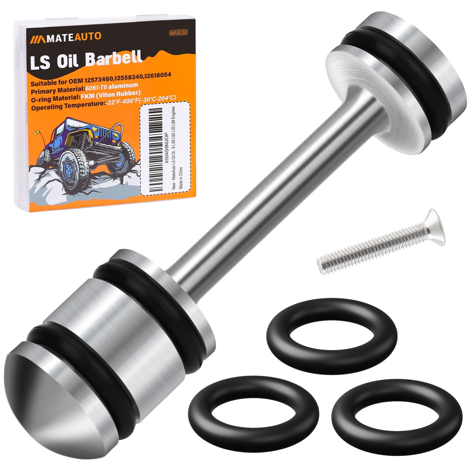 LS Oil Diverter Barbell, LS Billet Aluminum Rear Passage Plug Oil Diverter Barbell w/3 O-Rings, Compatible with GM 3rd &amp; 4th Gen LS1 LS3 LS2 LQ4 LQ9 LS6 L92 L33 L99 Engines