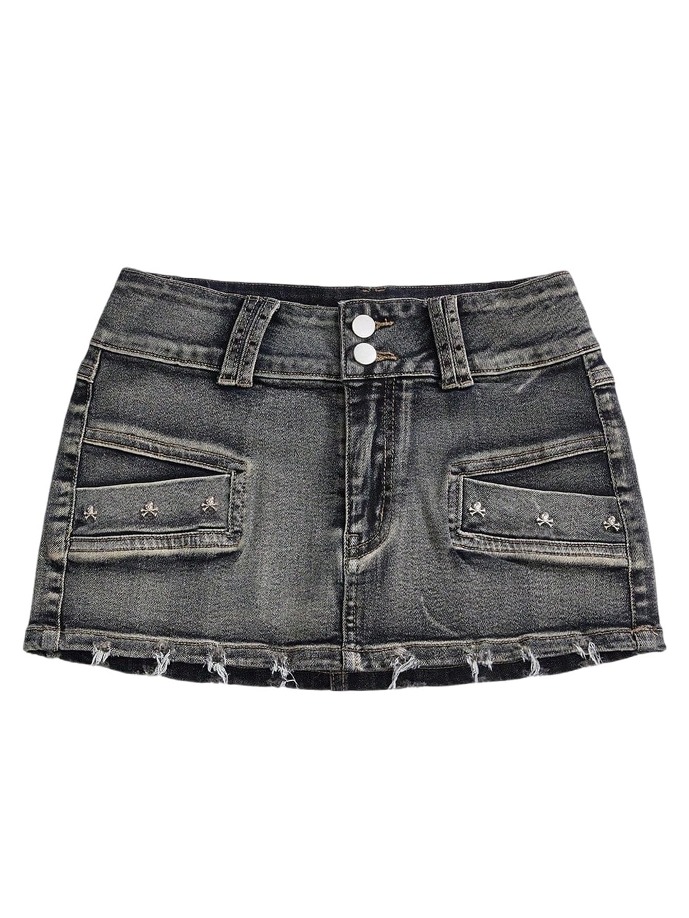 Verdusa Saia jeans feminina cravejada de caveira gótica vintage Y2K rasgada mini saias com bolsos - G