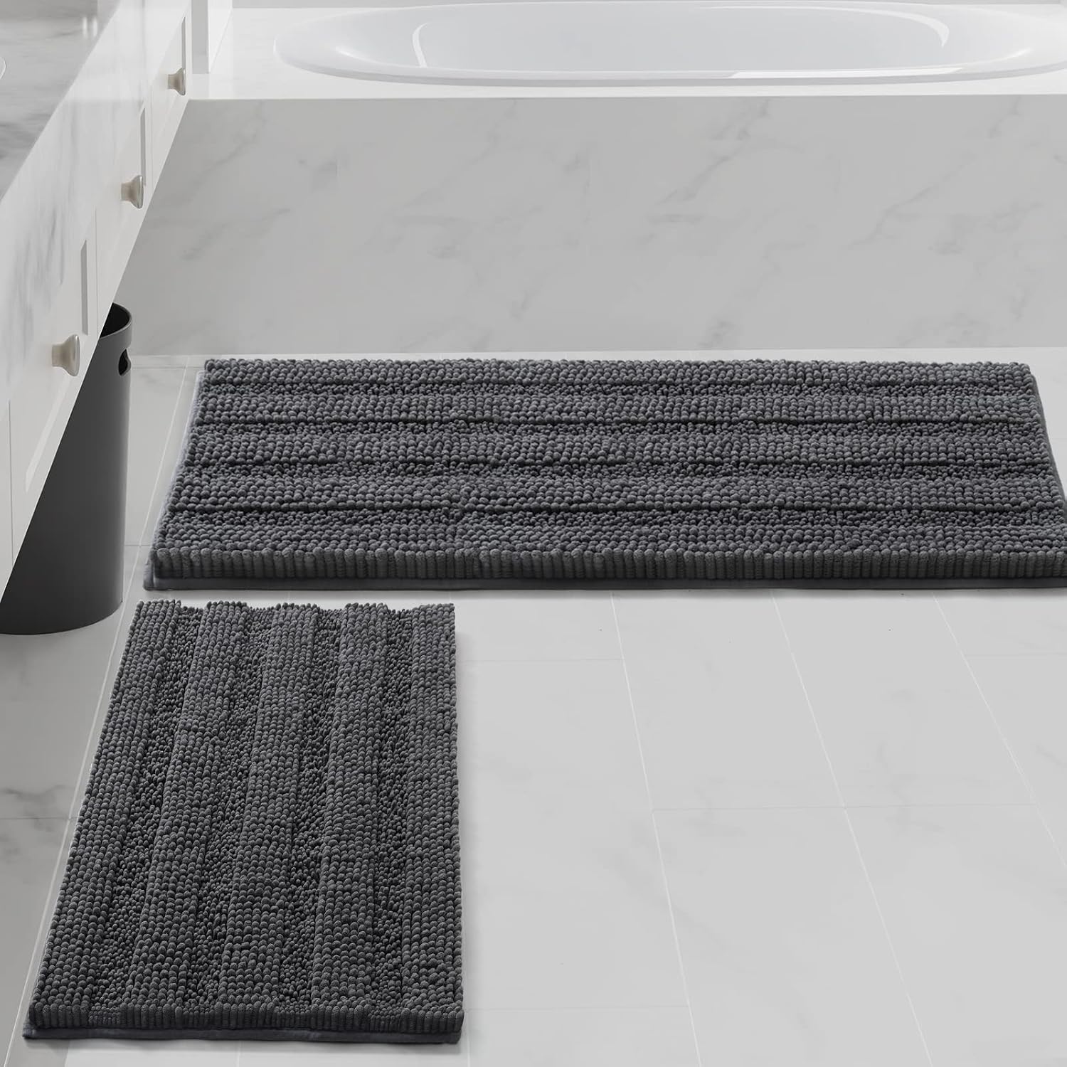 Ciicool Grey Bathroom Rugs Sets 2 Piece Chenille Bathroom Mat Set Thick Bathroom Rug Runner Super Absorbent Bath Mats for Bathroom Non-Slip Machine Washable Bath Rug Set for Shower, 47x17 Plus 17x24