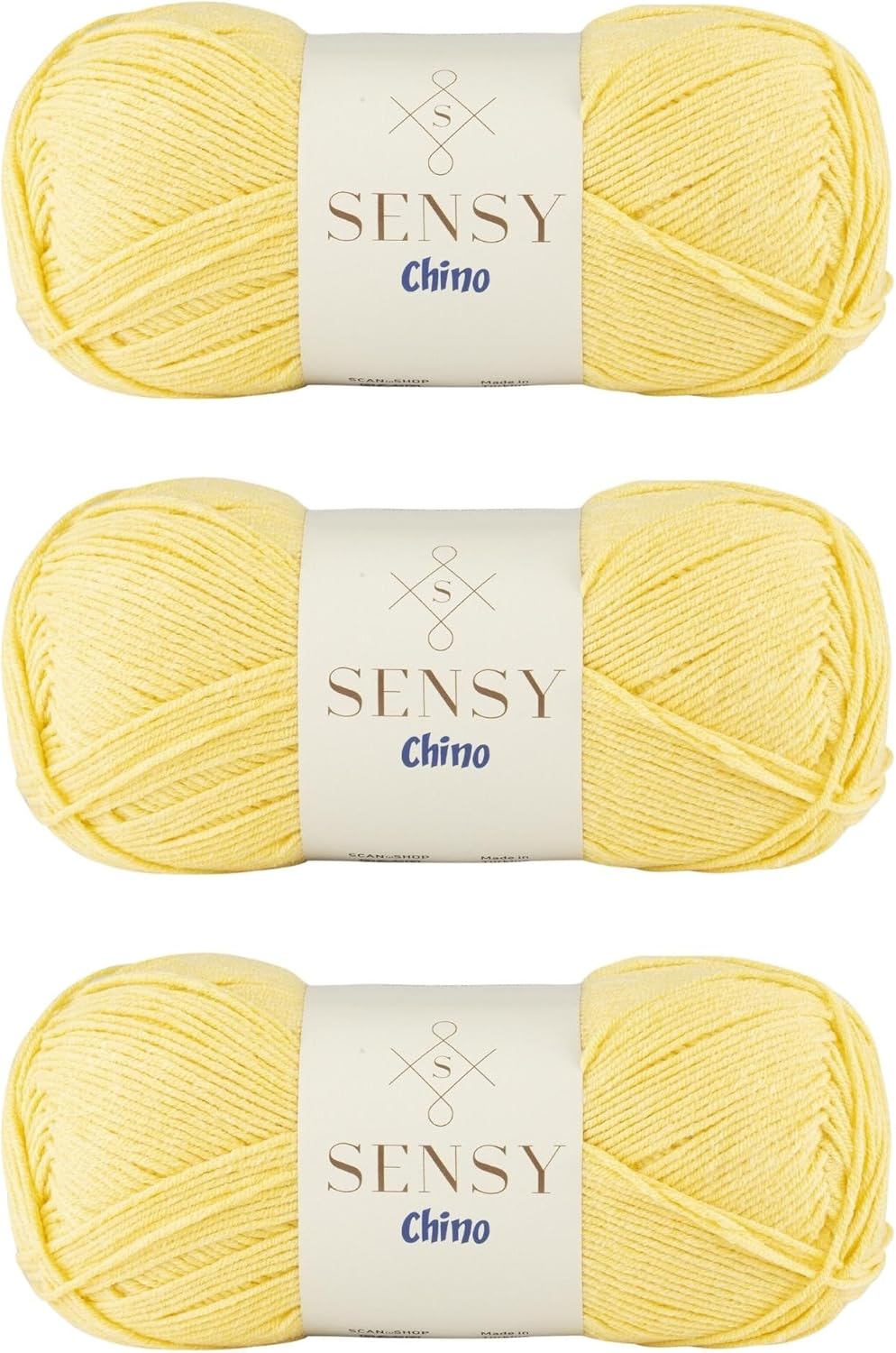 3 Skeins of Sensy Chino Soft Cotton Yarn, Soft Baby Cotton Yarn, Amigurumi Yarn, 3.5 oz, 360 Yards, Gauge 2 Fine (Yellow)