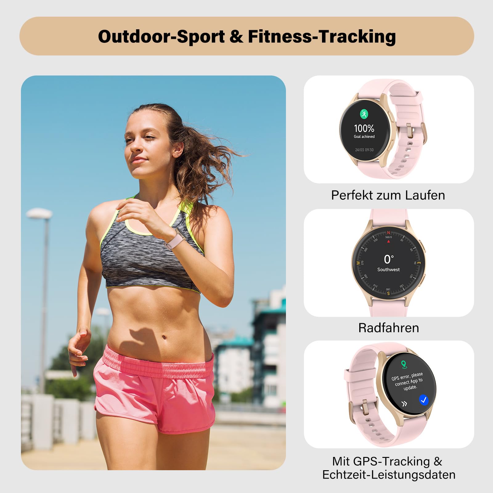 Smartwatch Damen Rosa mit GPS & Telefonfunktion, 1.32" AMOLED Fitness Tracker mit Alexa, 110+ Sportmodi, Pulsuhr/Schlafmonitor/Body Energy, 5ATM Wasserdicht, Sportuhr für iOS Android