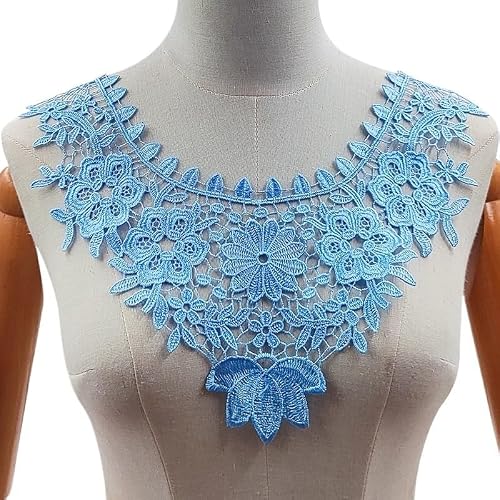 Lace Collar Hollow Embroidered Corsage - Elegant Polyester Silk Fake Collar for Women(Sky Blue)