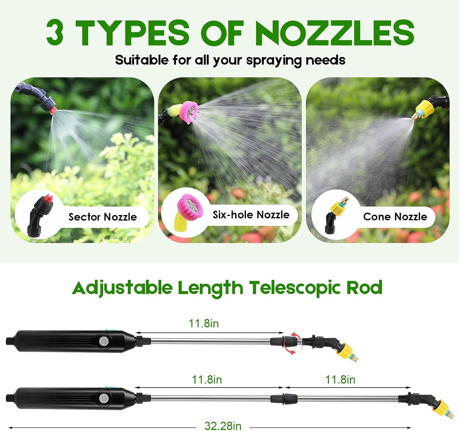 2 Gallon Battery Powered Sprayer,Electric Weed Sprayer 3 Mist Nozzles Yard image 2