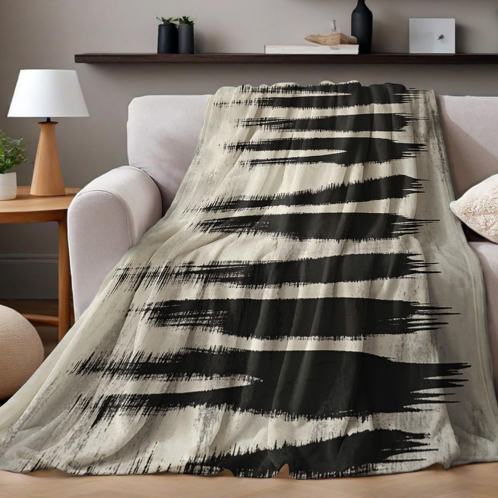 Coperta Flanella Increspature geometriche astratte 150x200 cm, Plaid Morbido per Divano Soggiorno Camera da Letto, Coperta Pile Calda