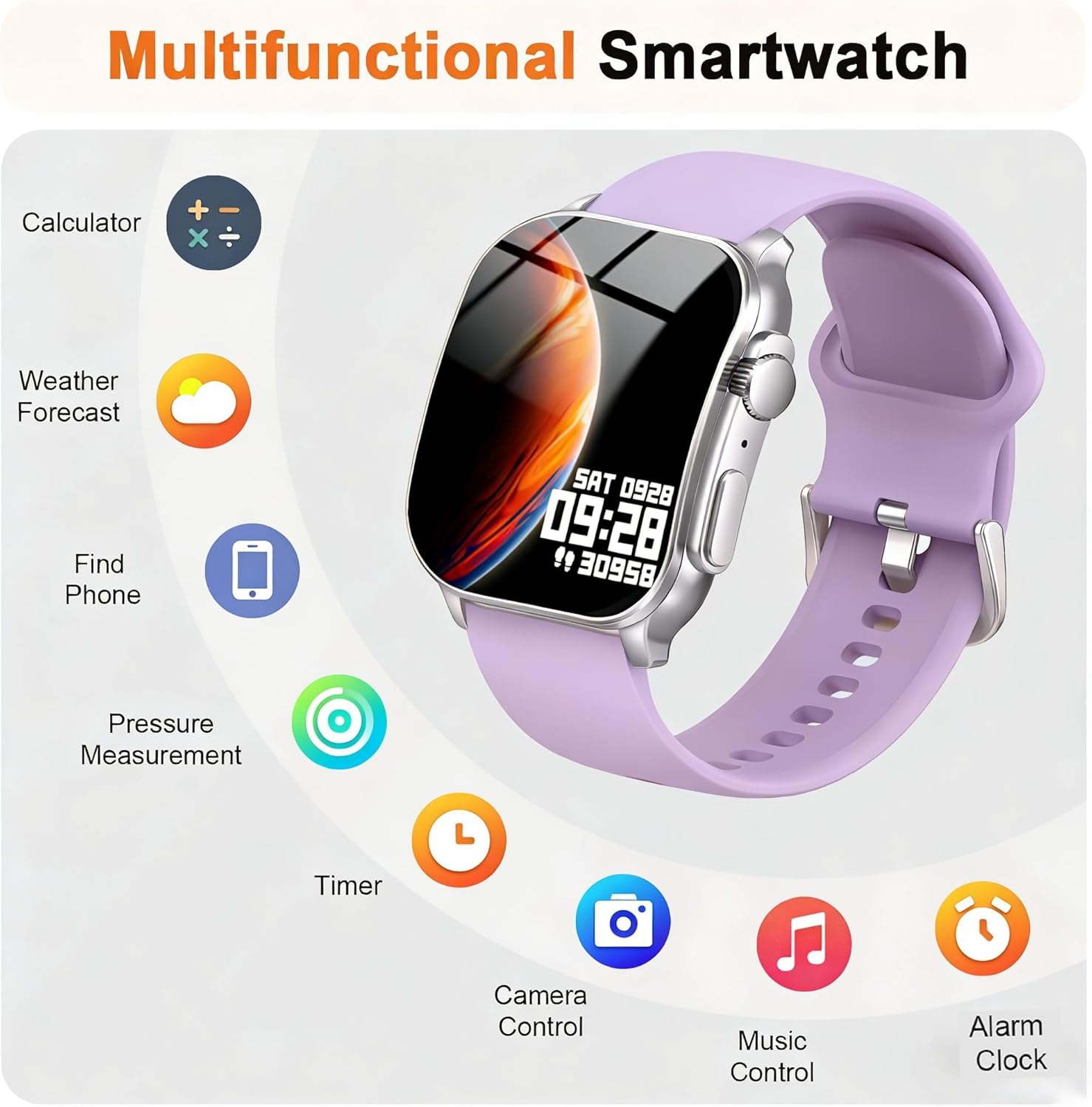 Smart Watch, 2.01" AMOLED Curved Display Fitness Tracker with Answer/Make Calls Fitness Tracker with IP68 Waterproof, 110+ Sports