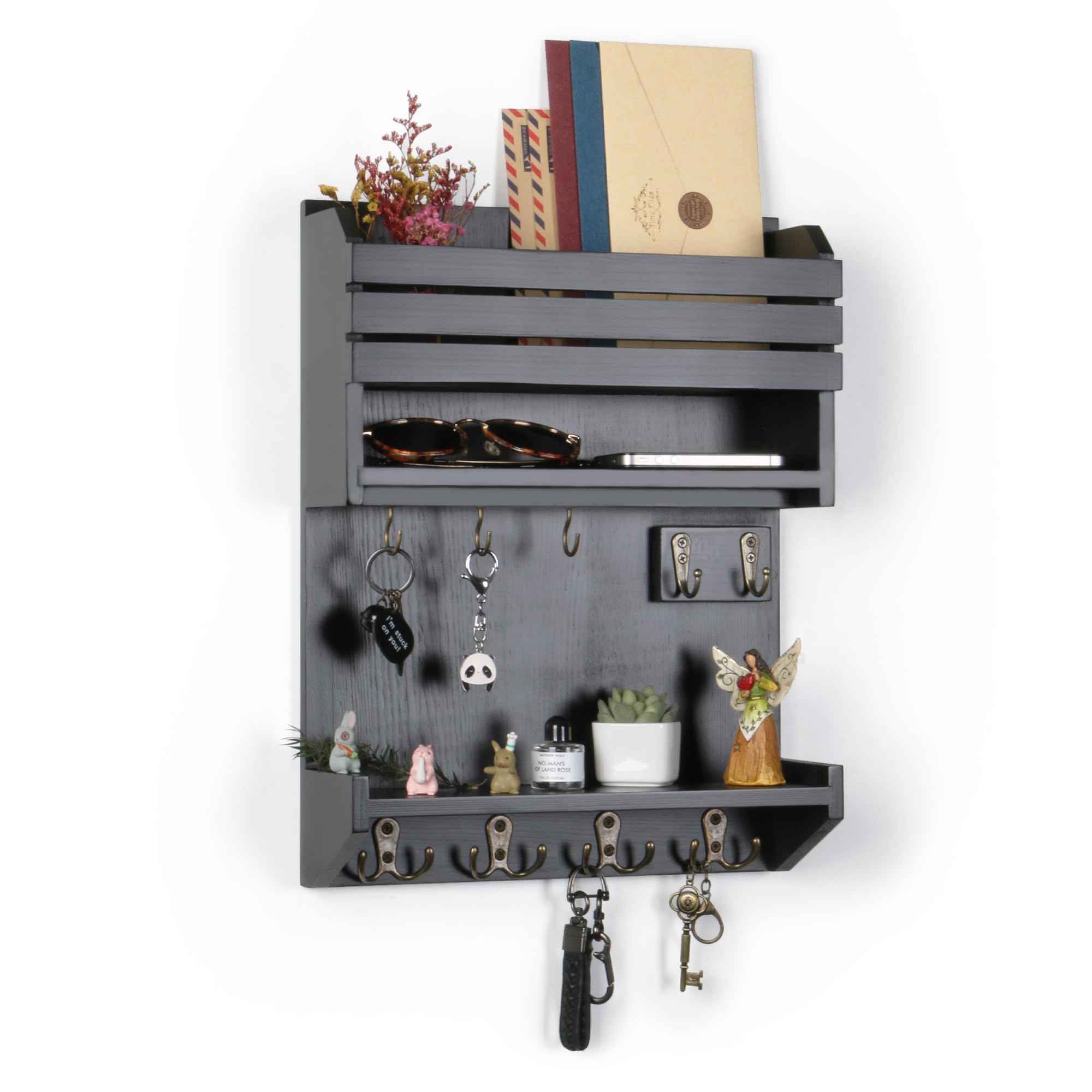 HEKFL Key Holder, Wall Mounted Mail Organizer, Keys Holder on Wall with 9 Key Hooks, Black