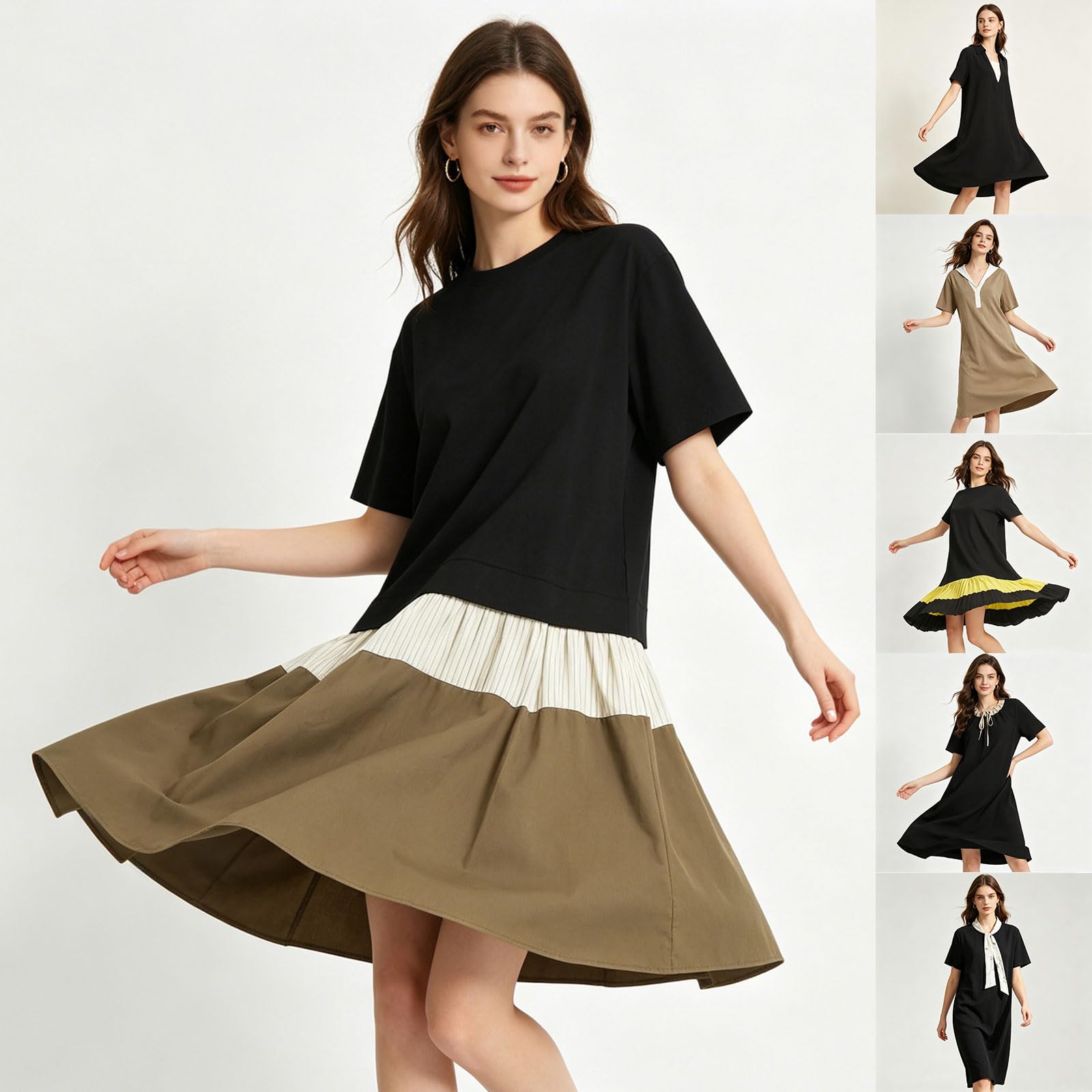 Vestidos Verano Mujer Vestidos Verano Mujer Largos, Cuello Redondo Transpirable Fibra Natural Uso Diario Vestido De Fiesta Mujers Elegantes Vestido Tejido Elástico Frío