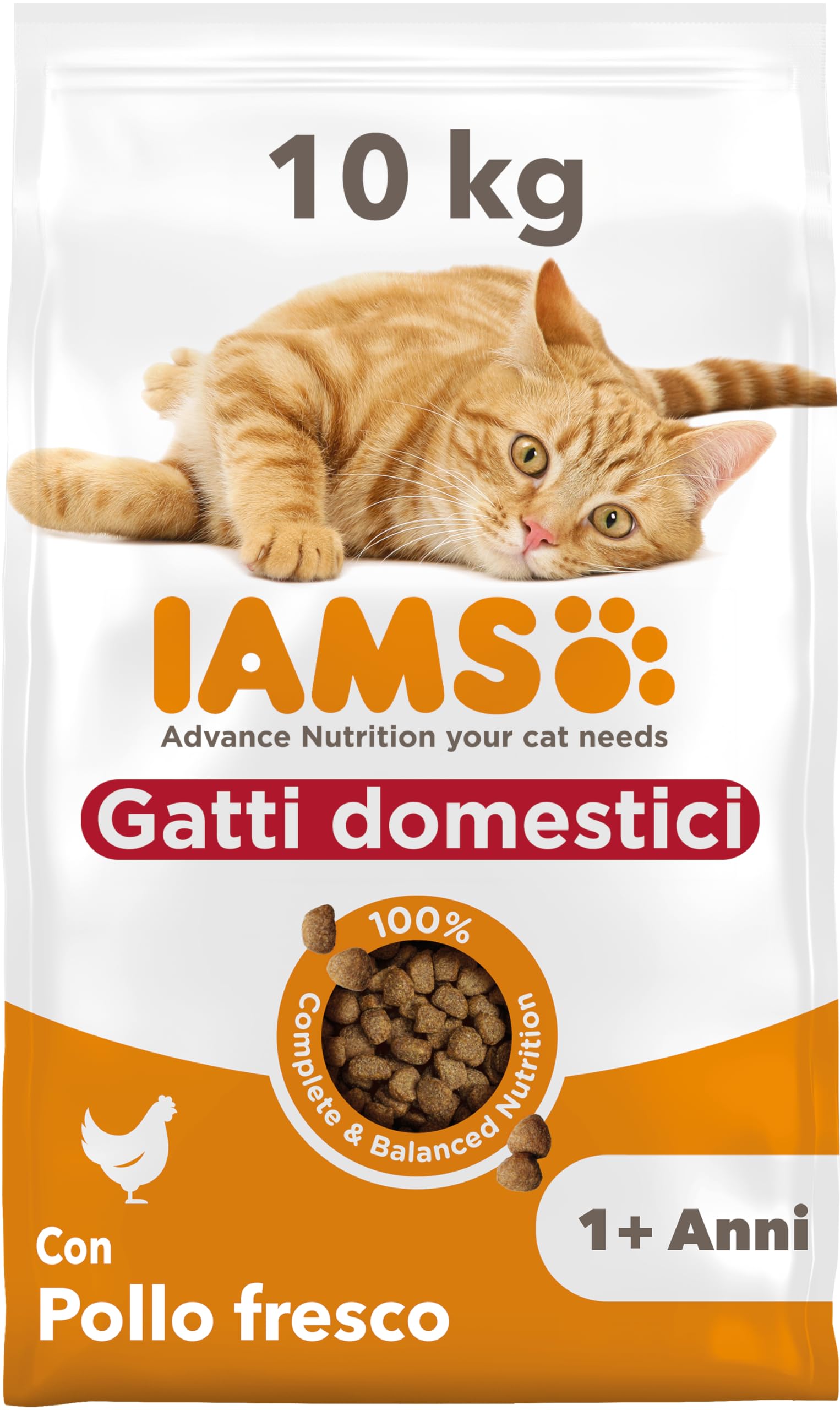 IAMS Gatti domestici cibo secco con pollo fresco per gatti da 1+ , 10 kg