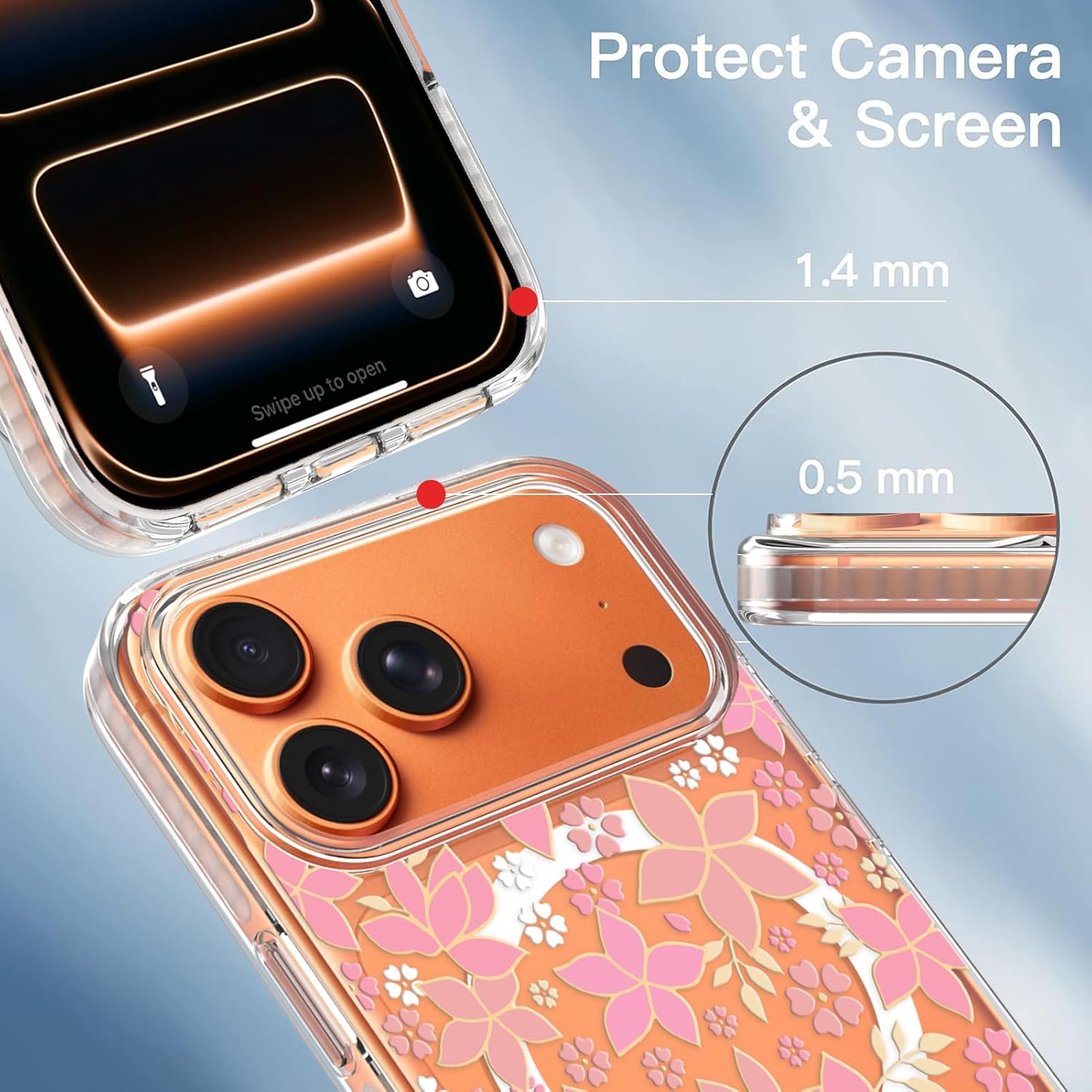 tharlet Magnetic for iPhone 17 Pro Max Case (6.9”) – Clear Bumper Cover with Pink Primrose Floral Design [MagSafe Compatible] [10FT MIL-Grade Drop Protection] Camera Protection