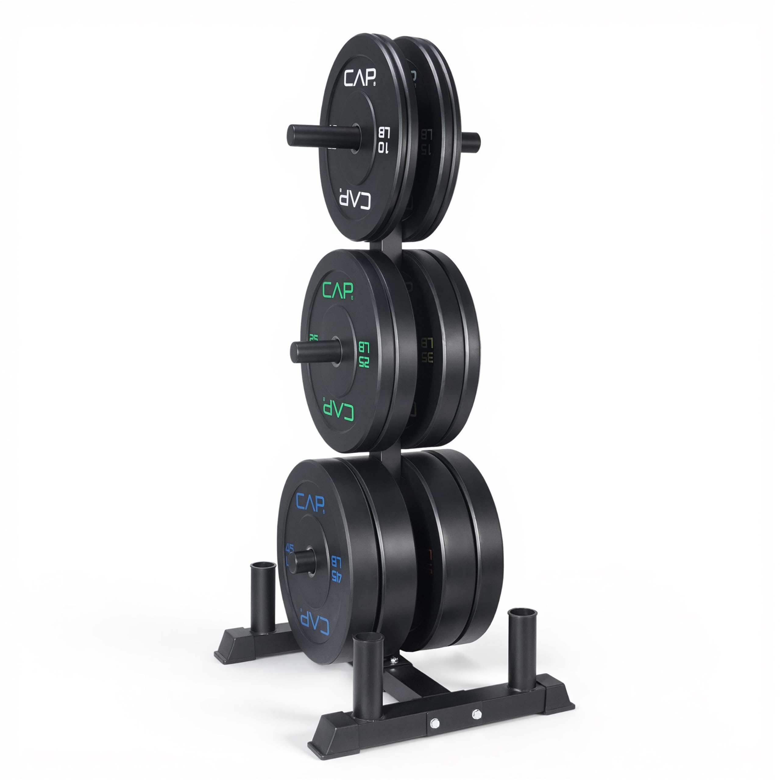 CAP Barbell 2-Inch Olympic Bumper Plate Weight Set with 6 Post Rack | 100-370 lbs | Multiple Options