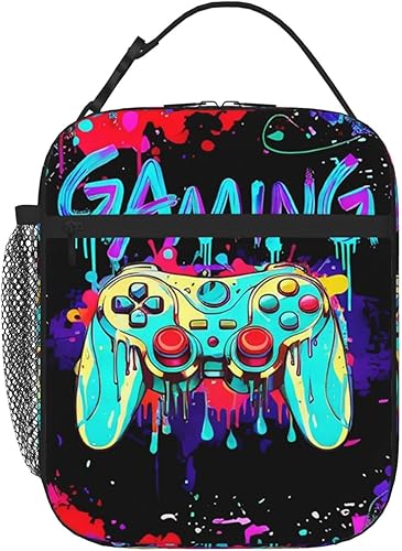 Miniatura 14 de Lonchera verde de los años 80 y 90 con aislamiento retro neón para mujeres y hombres, lonchera reutilizable a prueba de fugas con compartimento 80s