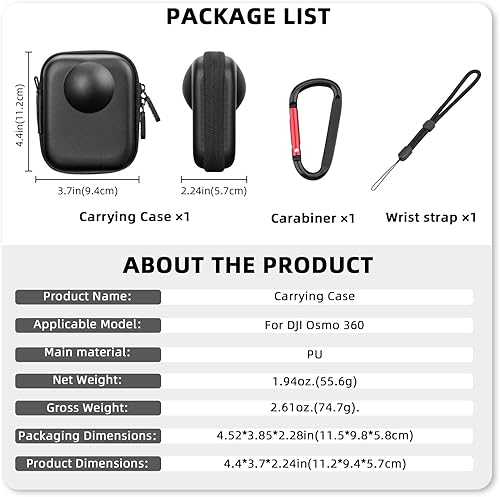 Miniatura 9 de Funda protectora de transporte para DJI Osmo 360 (para jaula y tapa de lente), bolsa pequeña de almacenamiento de viaje de poliuretano rígido