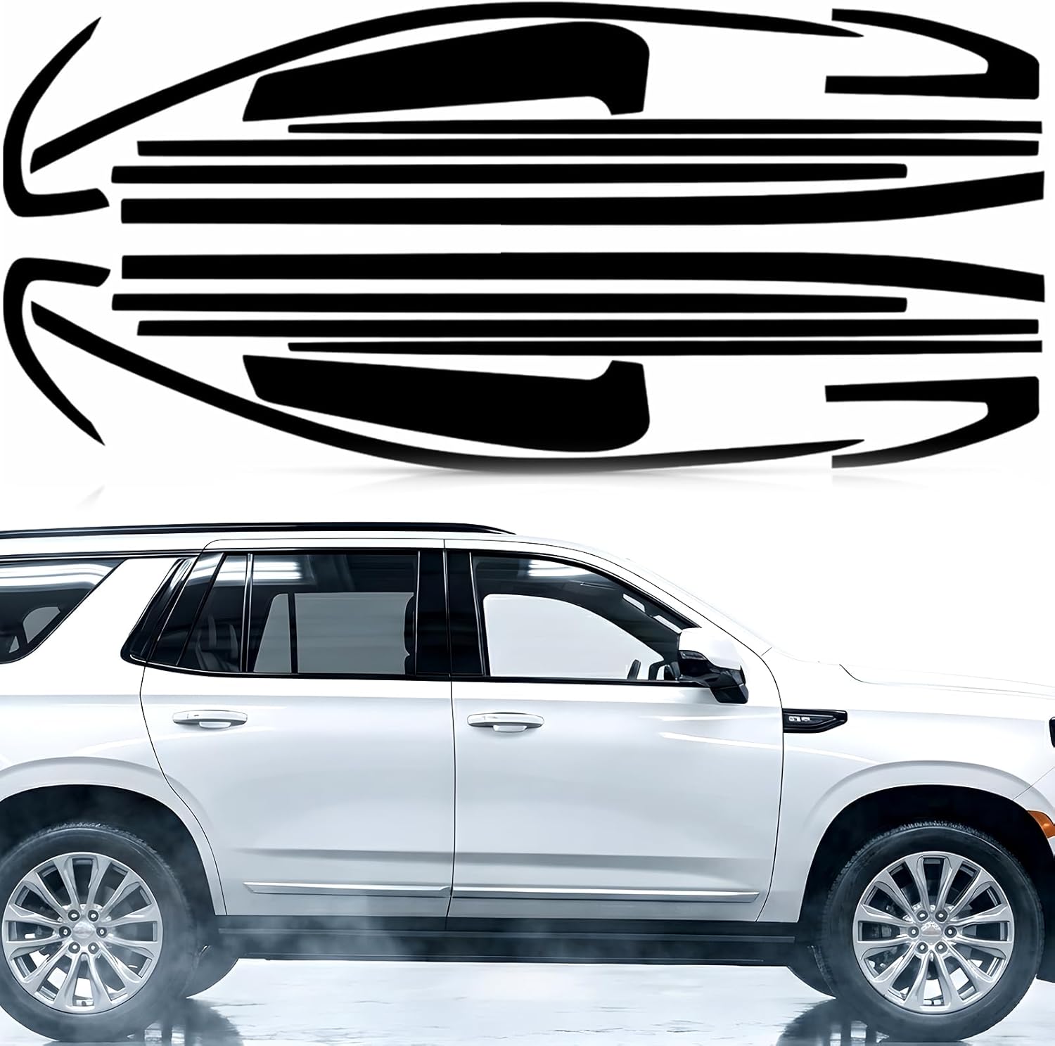 Fit for 2021-2025 GMC Yukon Side Window Chrome Delete Trim Overlay Kit with Gloss Black Blackout Film