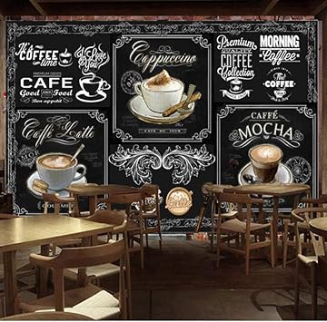 Amazon Xueshao カスタム3d写真壁画壁紙ヨーロッパスタイルレトロ手描き黒板コーヒーレストランカフェインテリア壁紙絵画 150x1cm 壁紙