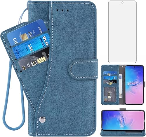Asuwish Compatible con Samsung Galaxy S10 Lite - Funda tipo cartera y protector de pantalla de vidrio templado, soporte para tarjeta de crédito,
