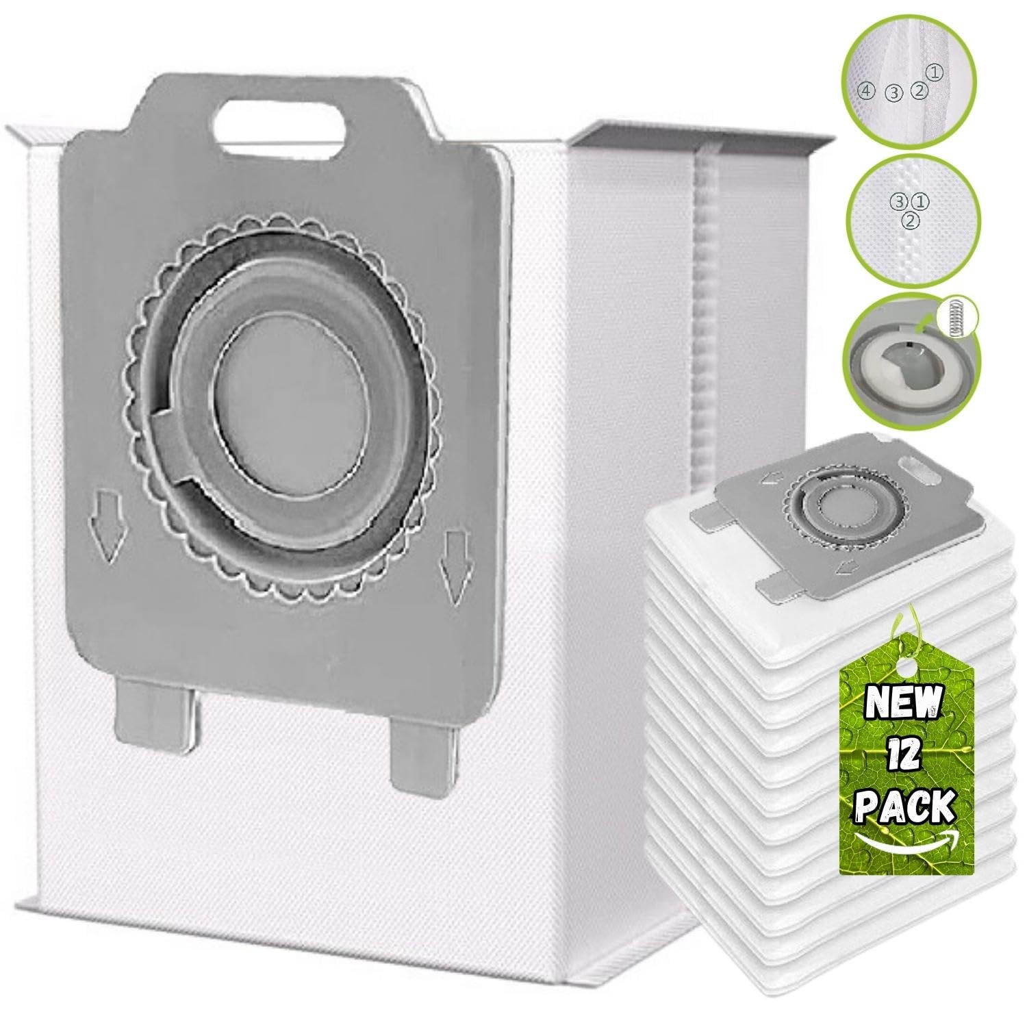 12 PACK Vacuum Bags - Bags compatible with the models iRobot i7, i7+/(7550)/plus, i8, i8+, i3, i3+, i4, i4+, i6, i6+, j7, j7+, s9, s9+, s9plus - Replacement Bags - Automatic Dirt Disposable bags