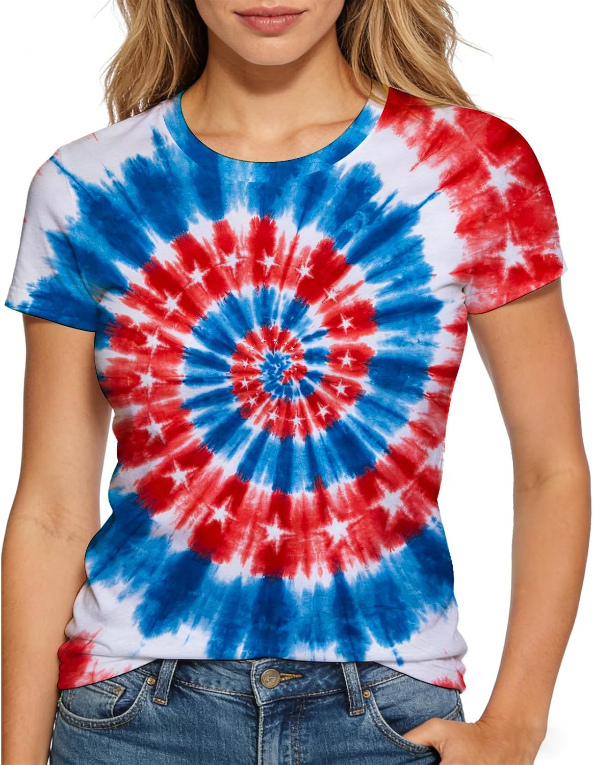 WomensTie Dye Shirt Crewneck Short Sleeve Tshirt