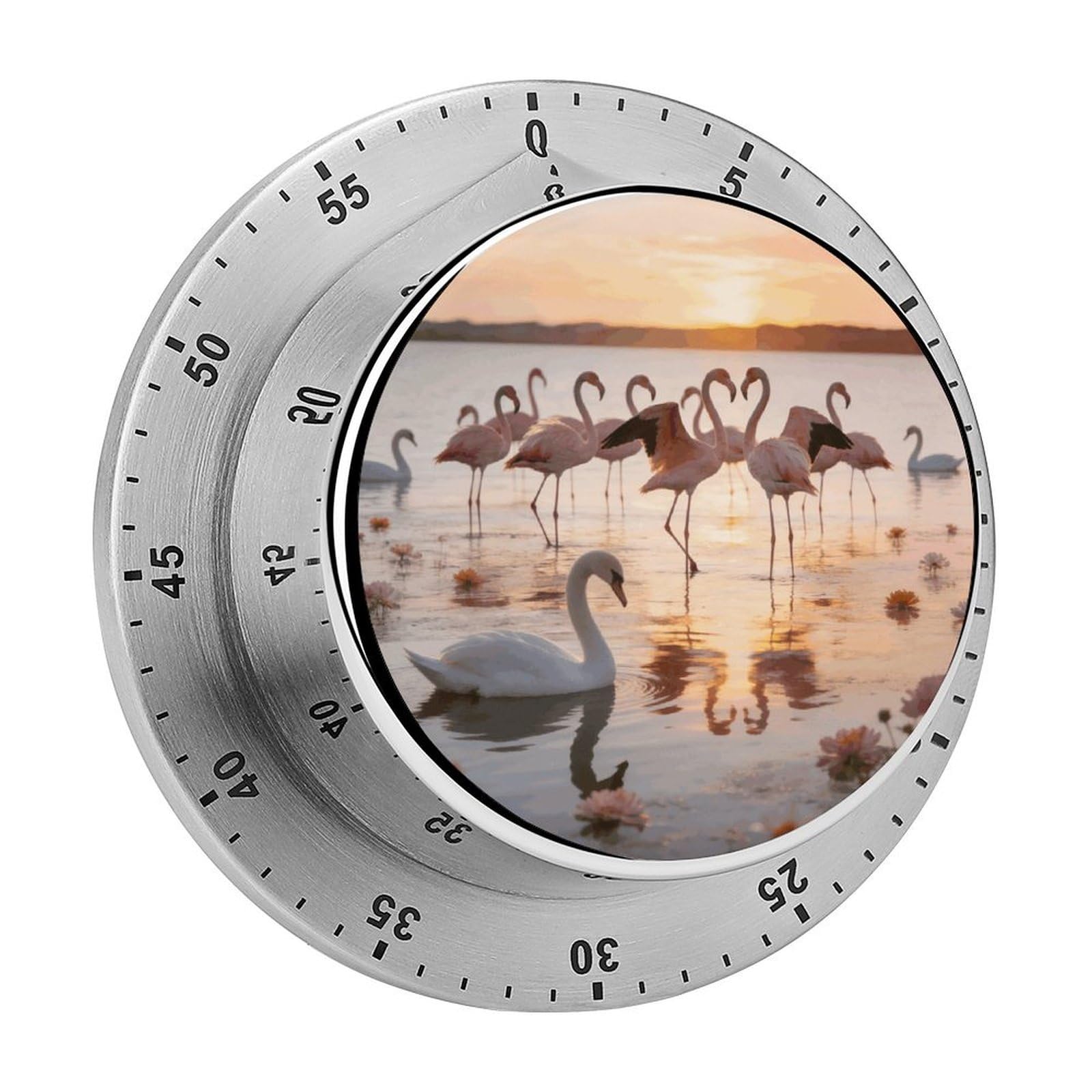 Flamingos Timer Exquisite Stainless Steel Body Desk Visual Timer with Loud Alarm 60-Minute Mechanical Countdown Timers Magnetic Backing Cooking Kitchen Timers for Work