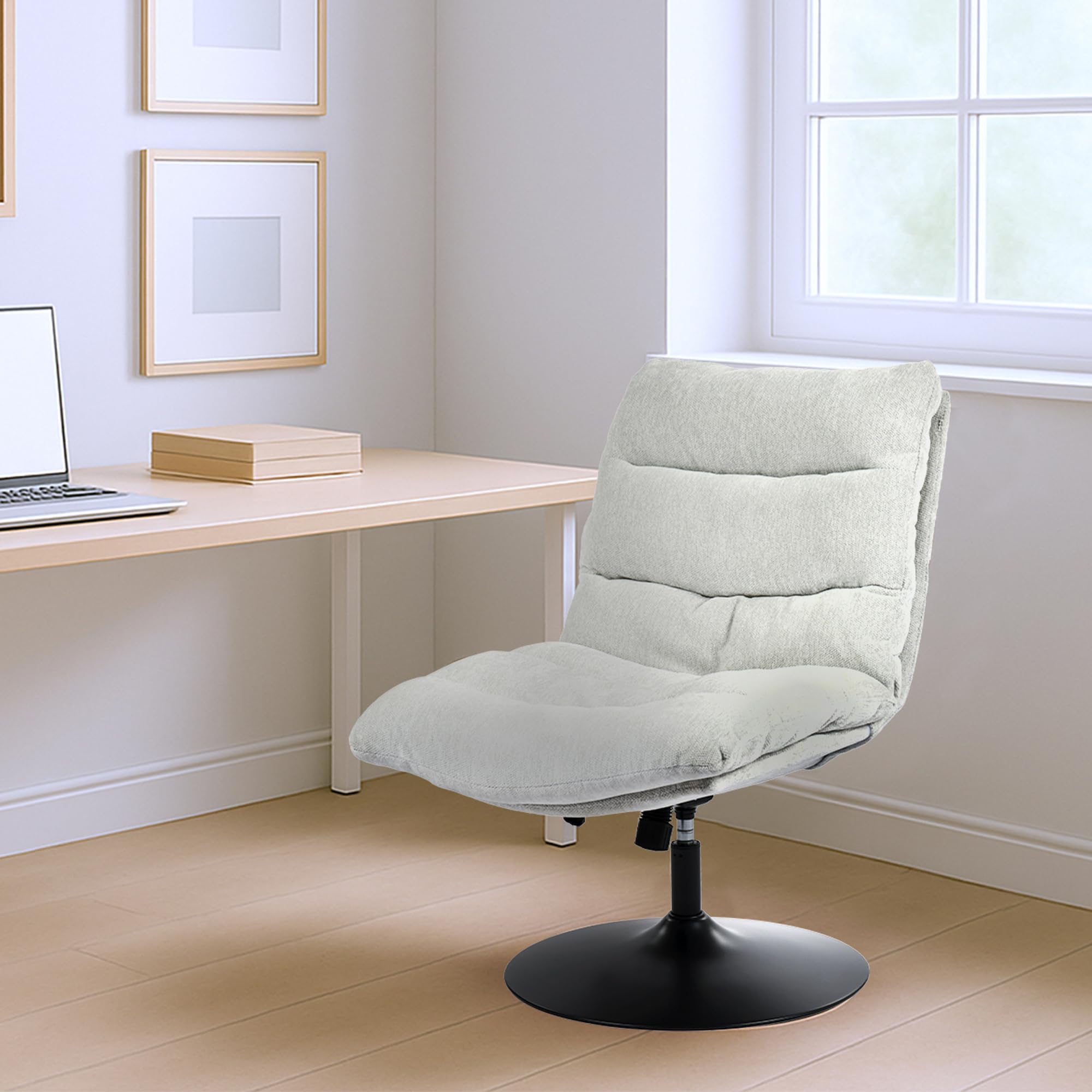 MEUBLE Cosy Sessel Lehnstühle Lounge Bürostuhl mit höhenverstellbar Wippfunktion Relaxsessel 360° Drehbar Schminkstuhl Polsterstuhl für Schlafzimmer Wohnzimmer Büro Vanity, Chenille-Stoff, Grau