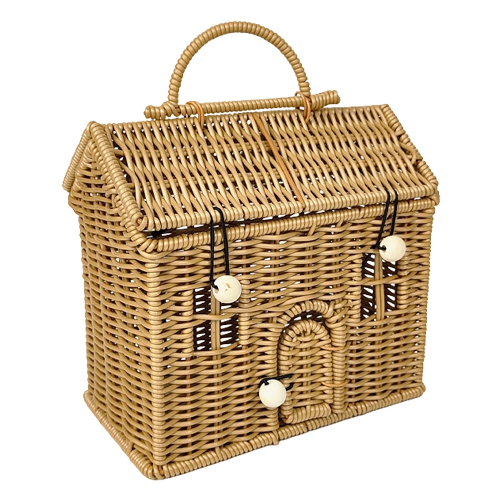 LUCKGONI Creative House Shape Woven Rattan Storage Basket Featuring Portable Handle for Home Decors Picnics User Friendly Materi