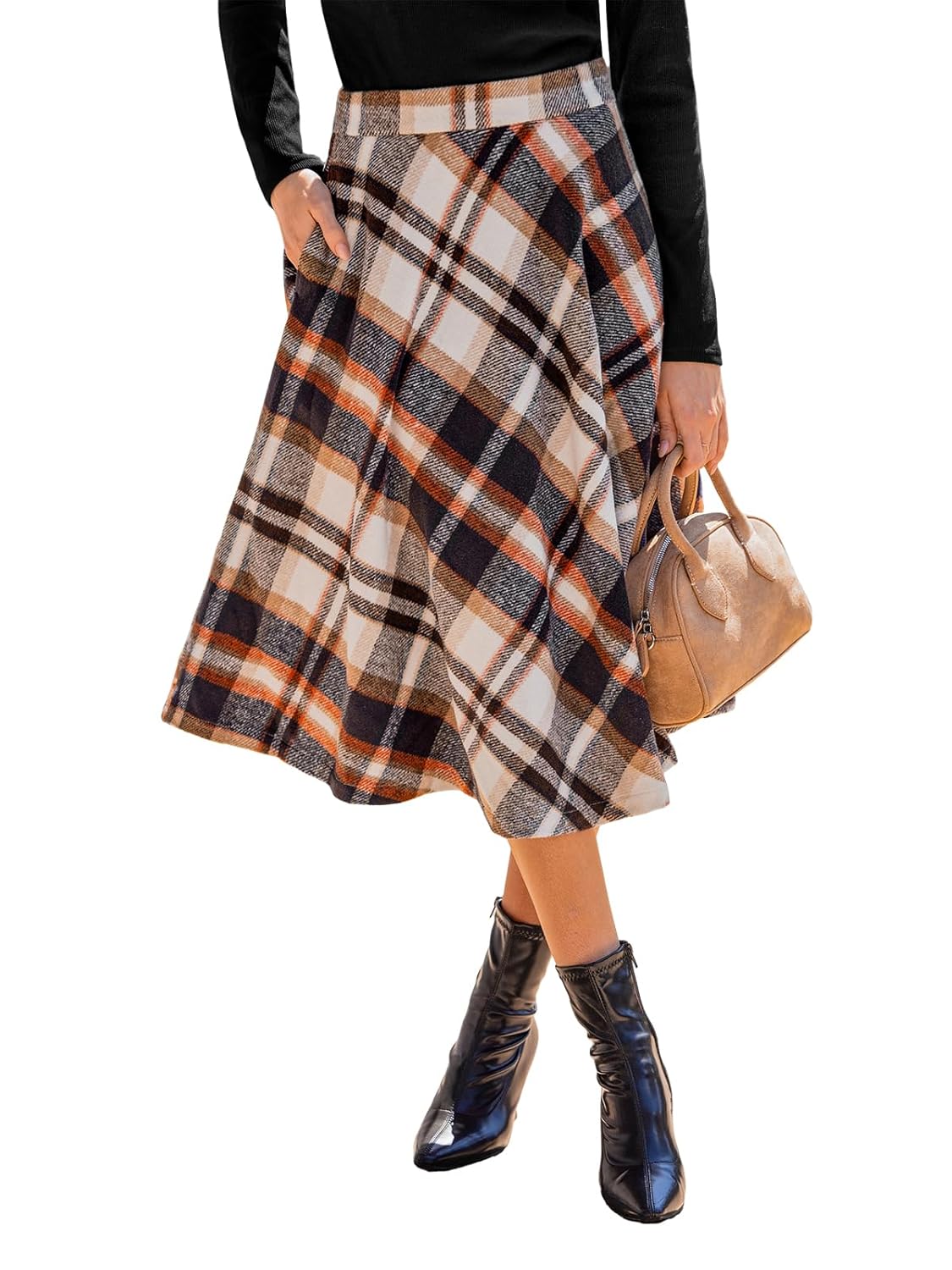 CUPSHE Womens Plaid Maxi Skirts Dressy A Line Tie Waist Long Skirt Casual Vintage Office with Pockets